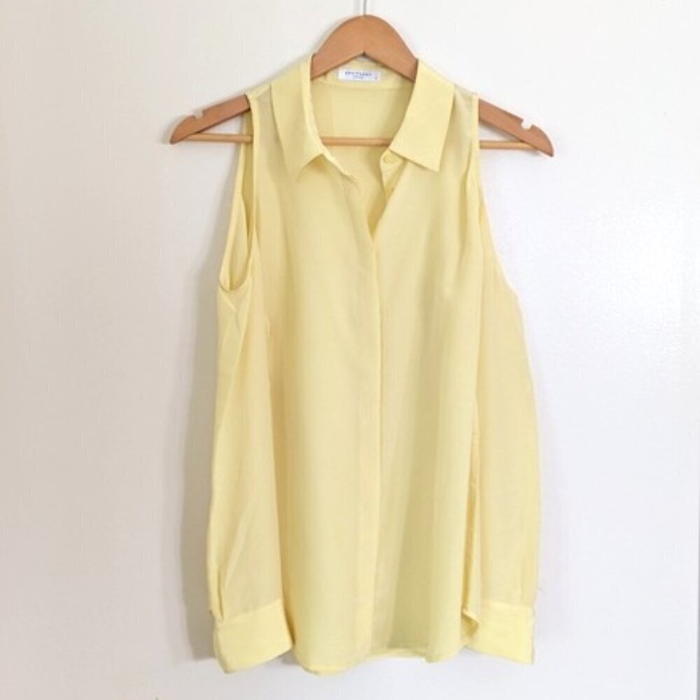 Brand New Equipment 100% Silk Cold Shoulder Button Up Blouse Yellow Size S